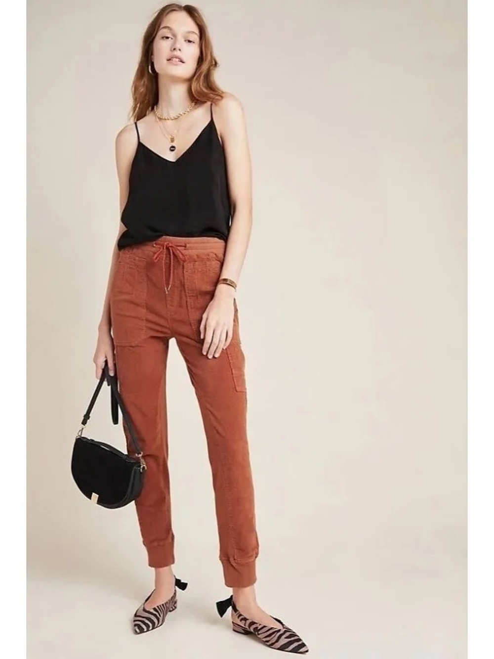 Anthropologie Leigh Cord Rust Drawstring Cargo Joggers